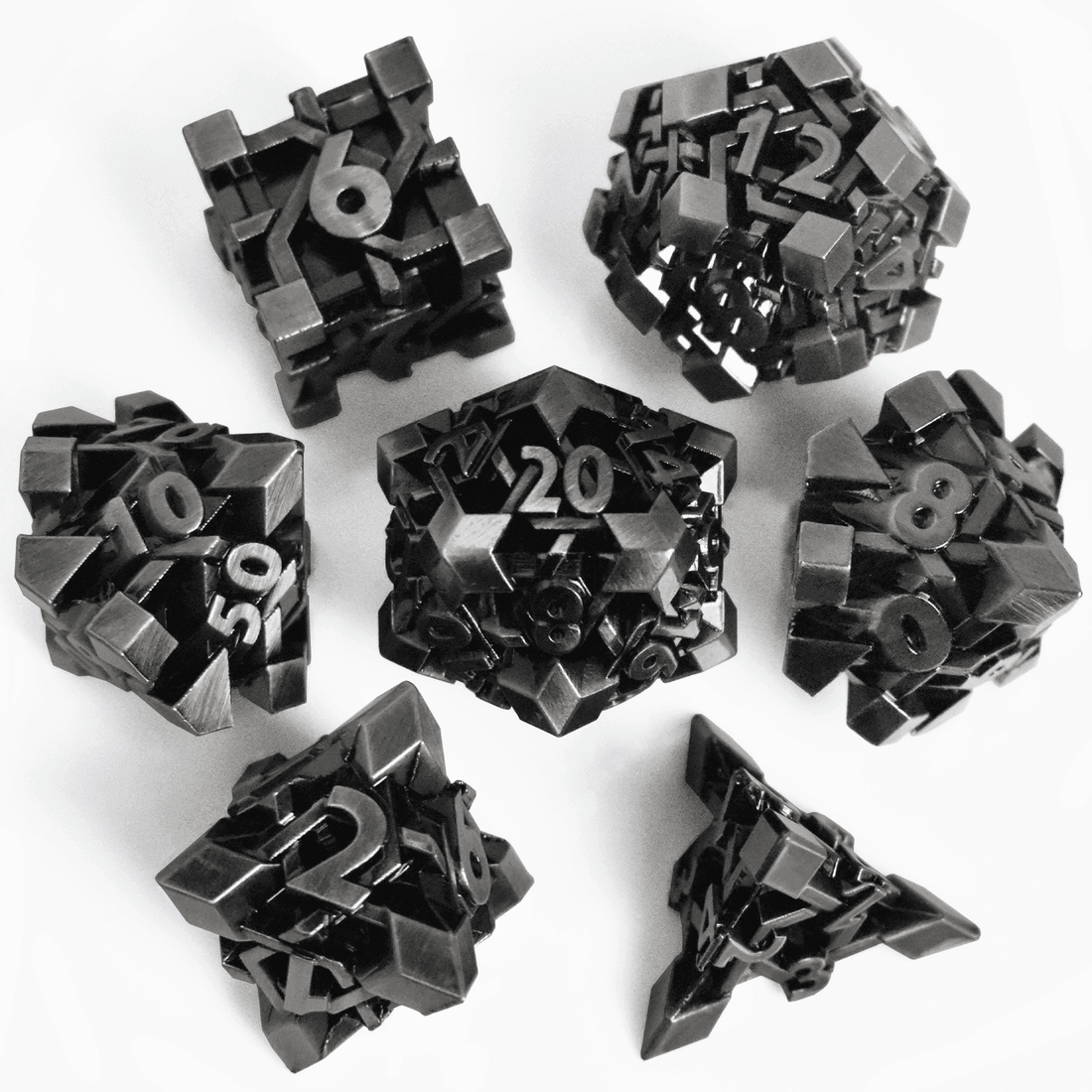 Ancient Nickel Maze Plated Dice Set - RULE DICE