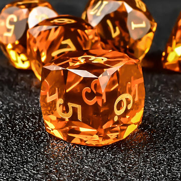 Golden Amber Pristine Prism Crystal Dice Set