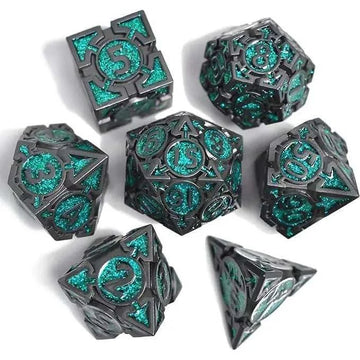 Mint Blue Glitter Weighted Metal Dice Set - RULE DICE