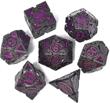Mulberry Purple Glitter Weighted Metal Dice Set - RULE DICE