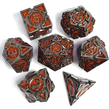 Orange Glitter Weighted Metal Dice Set - RULE DICE