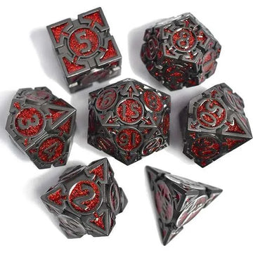 Red Glitter Weighted Metal Dice Set - RULE DICE