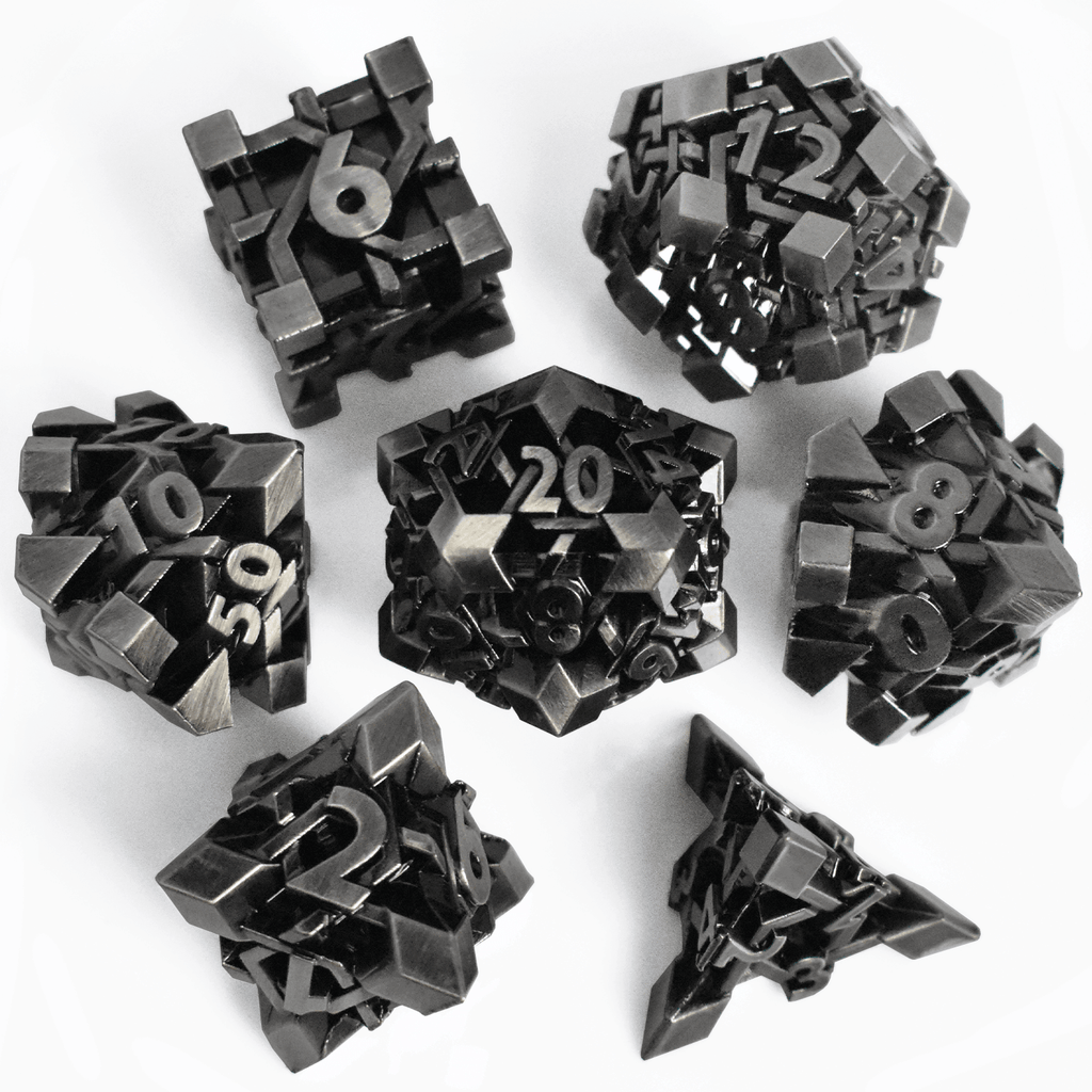  RULE DICE -  Heavy Metal Dice Ancient Nickel Maze Plated Dice