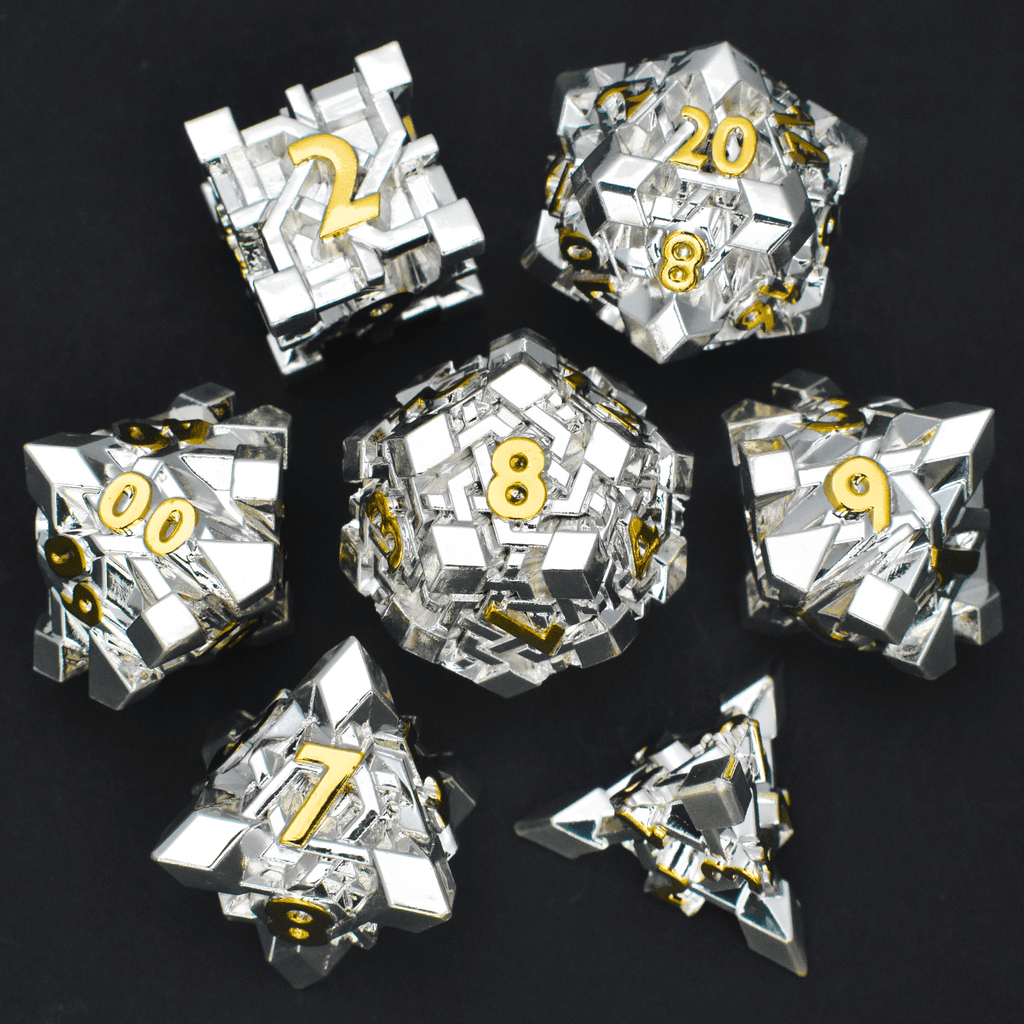  RULE DICE -  Heavy Metal Dice Silver Maze Plated Dice