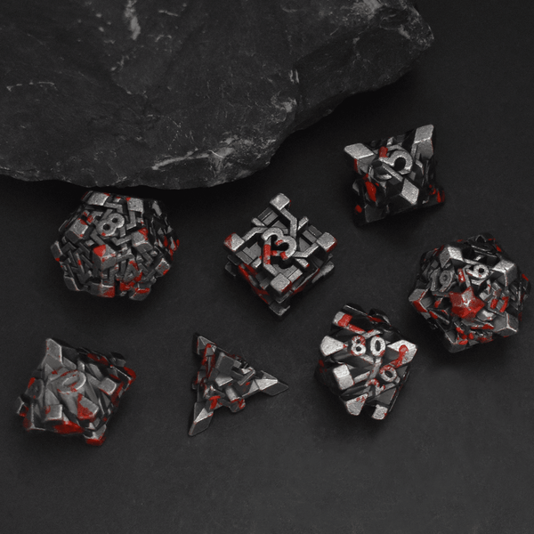  RULE DICE -  Heavy Metal Dice Red Maze Plated Dice