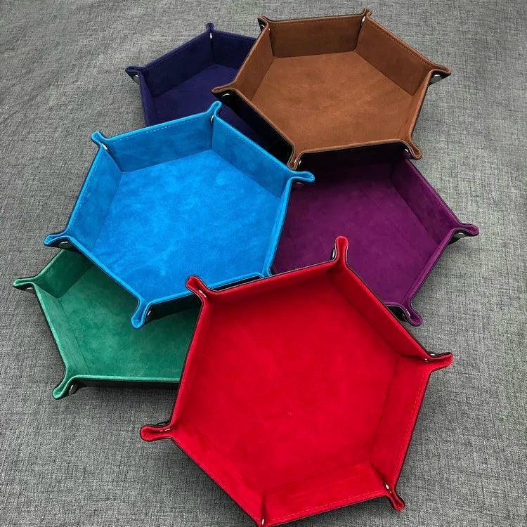  RULE DICE -  Dice Box & Tray Random Color Hexagon Leather Dice Tray