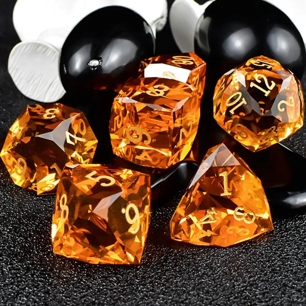 Golden Amber Pristine Prism Crystal Dice Set