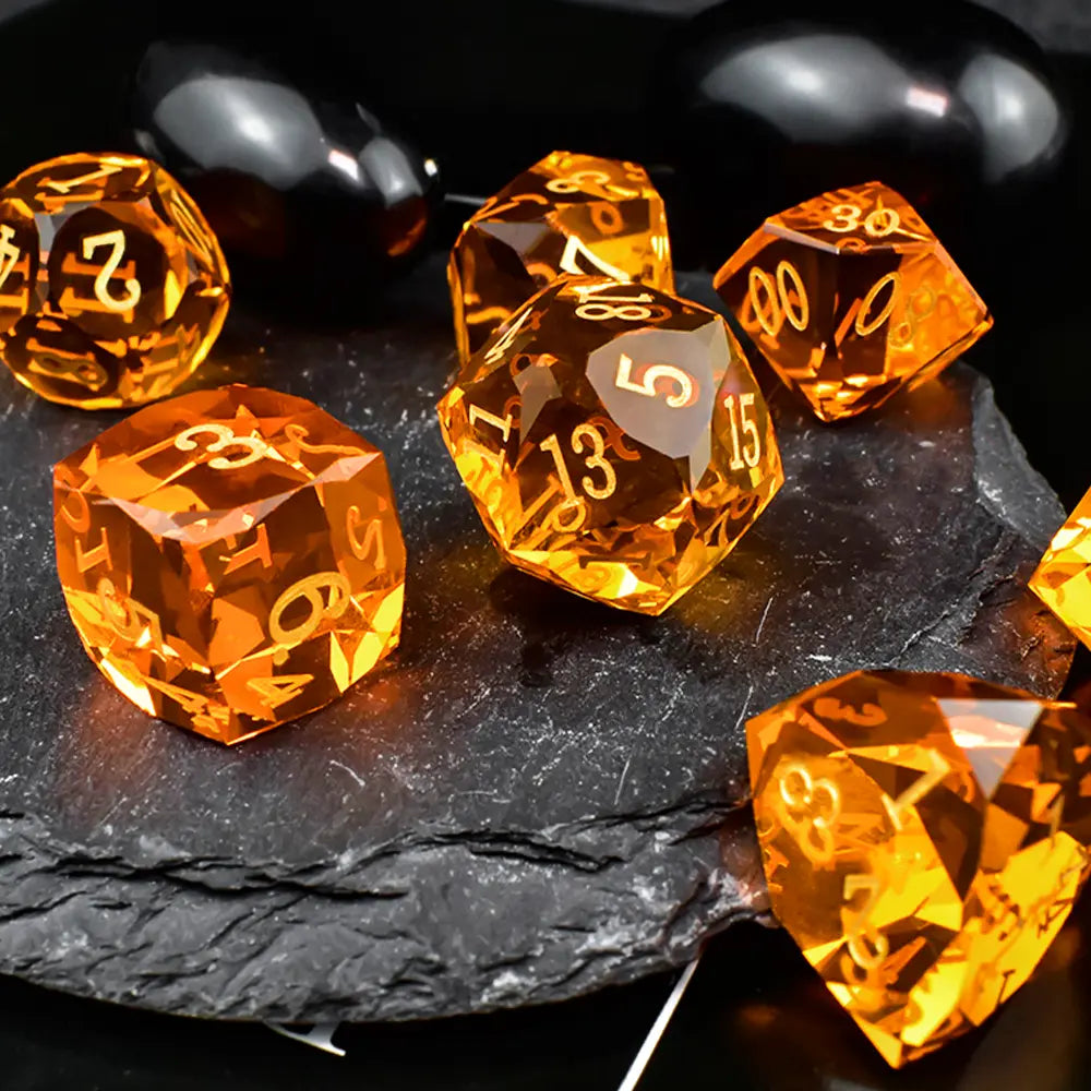 Golden Amber Pristine Prism Crystal Dice Set