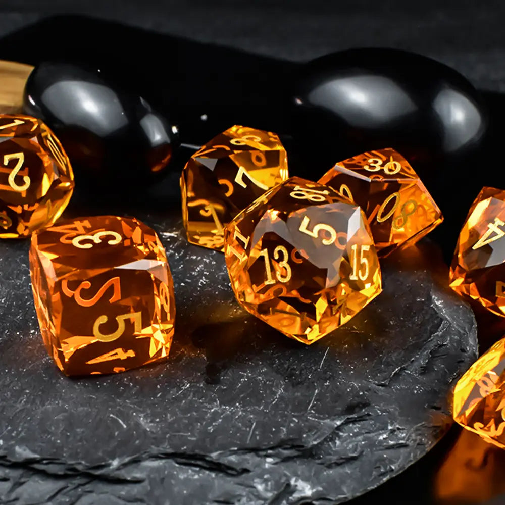 Golden Amber Pristine Prism Crystal Dice Set