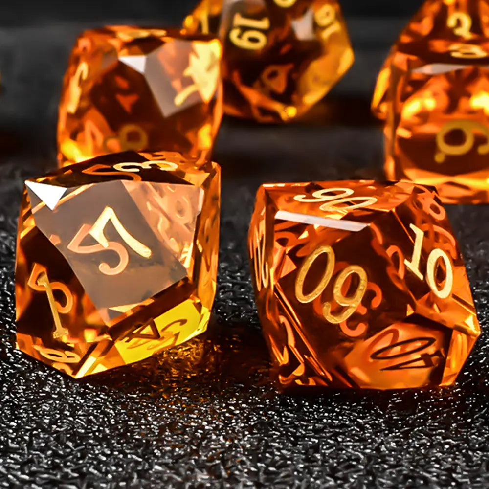 Golden Amber Pristine Prism Crystal Dice Set