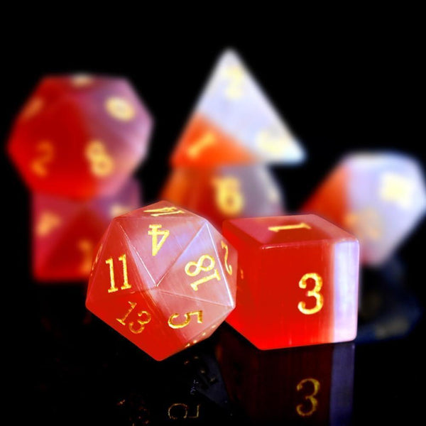  RULE DICE -  Gemstone dice Red&White Cat's Eye Dice