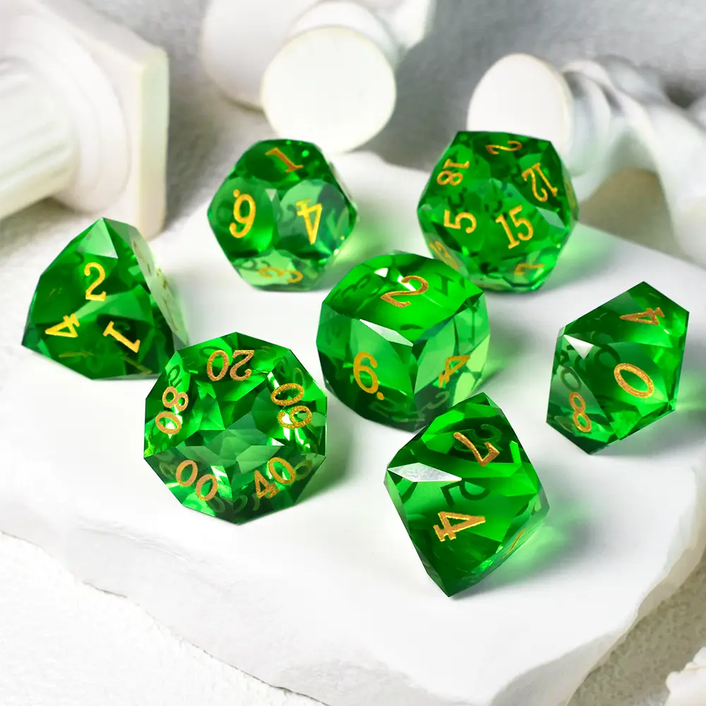 Emerald Green Pristine Prism Crystal Dice Set