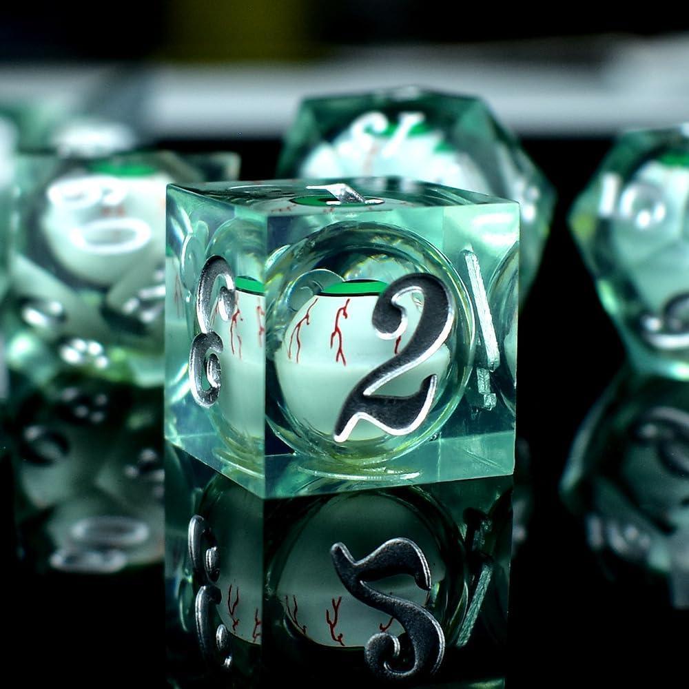  RULE DICE -  Resin dice Eyeball Green Liquid Core Resin Dice