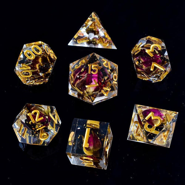  RULE DICE -  Resin dice Rose Flower Liquid Core Resin Dice