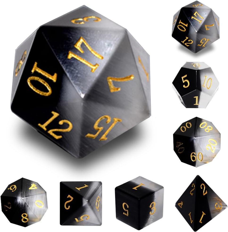  RULE DICE -  Gemstone dice Black&White Cat's Eye Dice