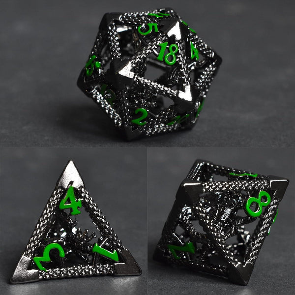  RULE DICE -  Hollow Metal Dice Black Green Hollow Dragon Dice