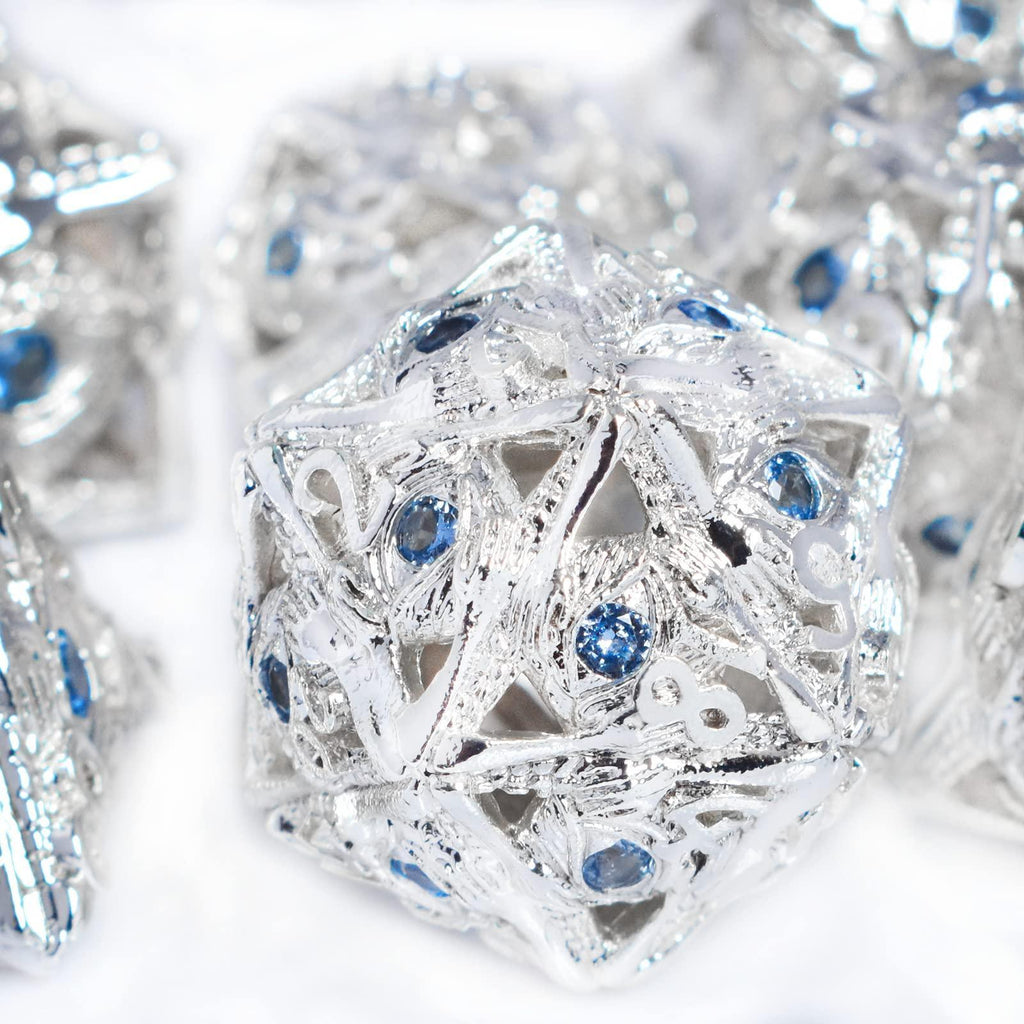  RULE DICE -  Metal & Gemstone Dice Silver and Sapphire Dice