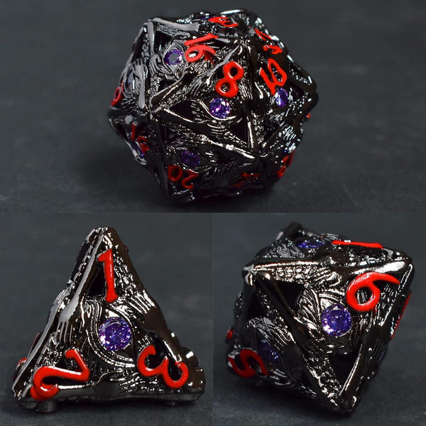  RULE DICE -  Metal & Gemstone Dice Black and Purple Gemstone Dice