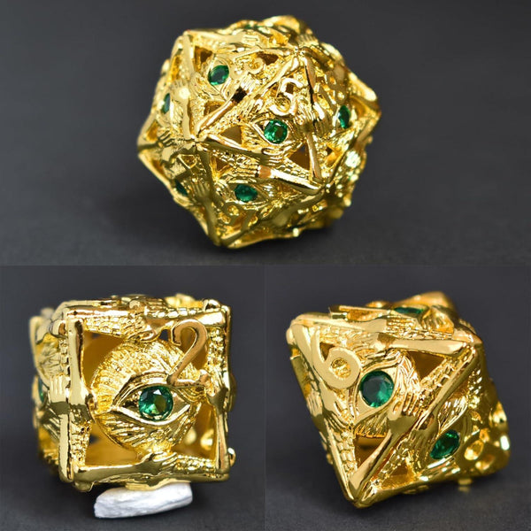  RULE DICE -  Metal & Gemstone Dice Golden&Emerald Dice