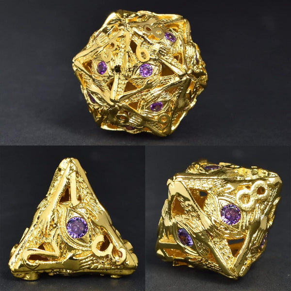  RULE DICE -  Metal & Gemstone Dice Golden&Purple Gemstone Dice