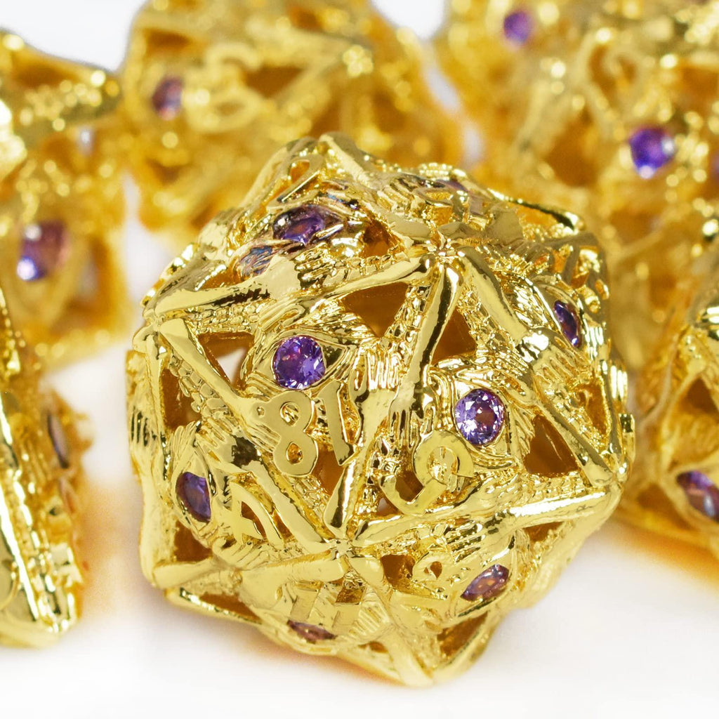  RULE DICE -  Metal & Gemstone Dice Golden&Purple Gemstone Dice