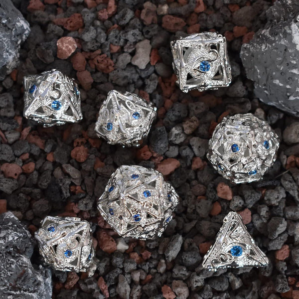  RULE DICE -  Metal & Gemstone Dice Silver and Sapphire Dice