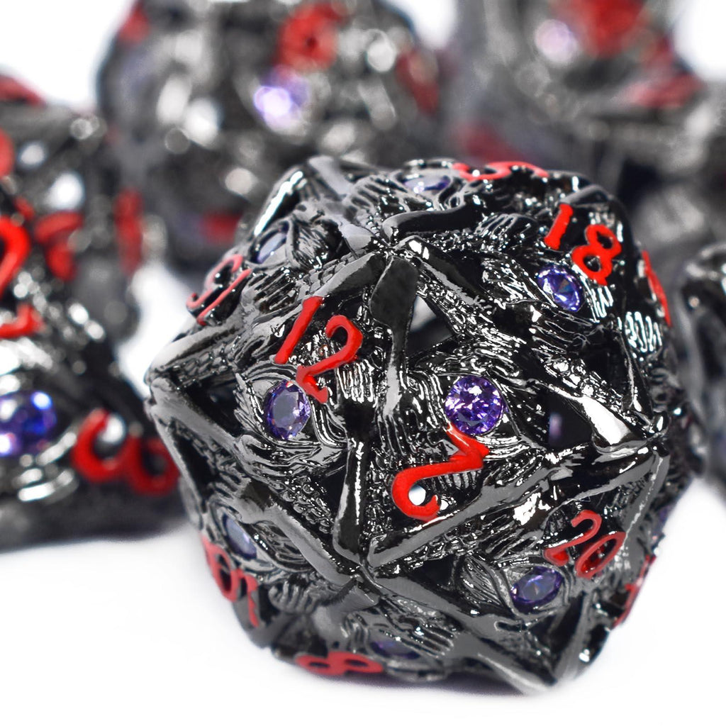  RULE DICE -  Metal & Gemstone Dice Black and Purple Gemstone Dice