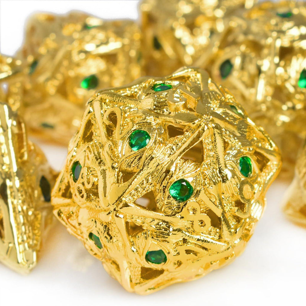  RULE DICE -  Metal & Gemstone Dice Golden&Emerald Dice