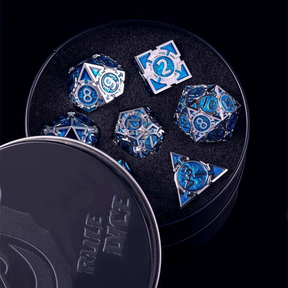 Azure Blue Weighted Metal Dice Set - RULE DICE