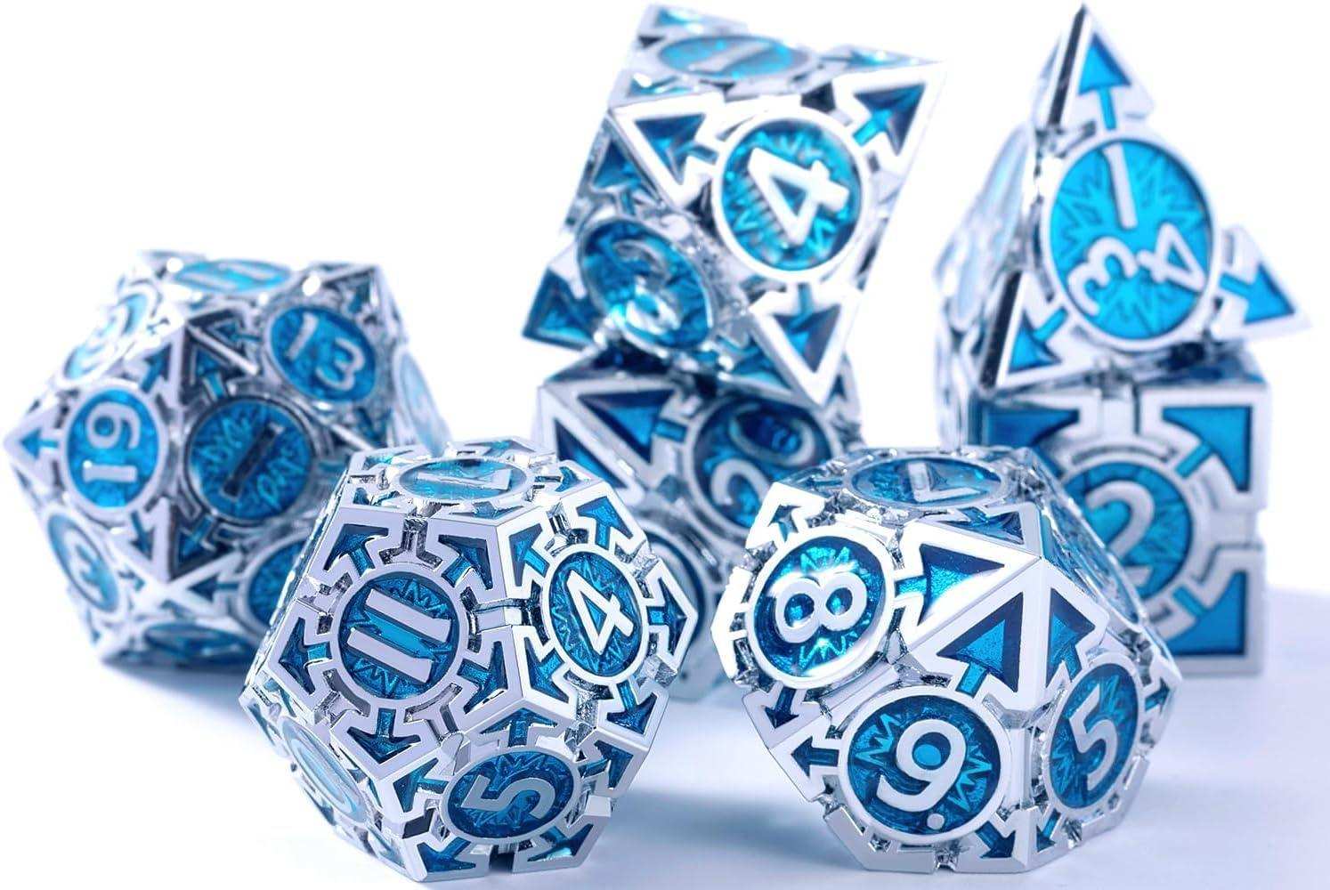 Azure Blue Weighted Metal Dice Set - RULE DICE