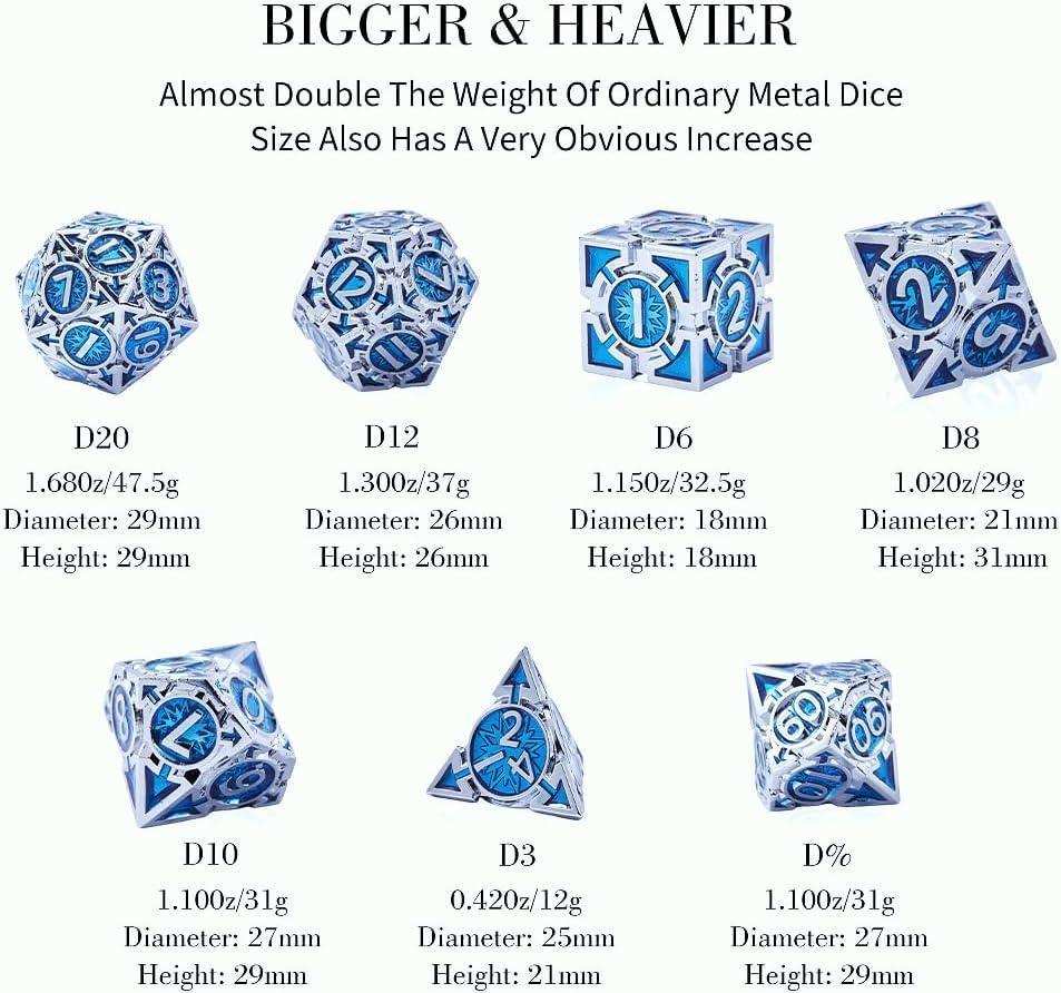 Azure Blue Weighted Metal Dice Set - RULE DICE