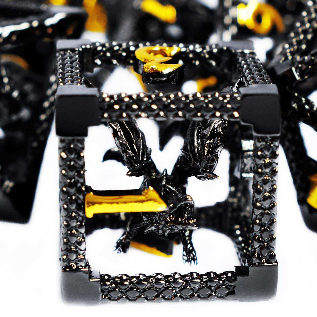 Black Golden Hollow Dragon Dice Set - RULE DICE
