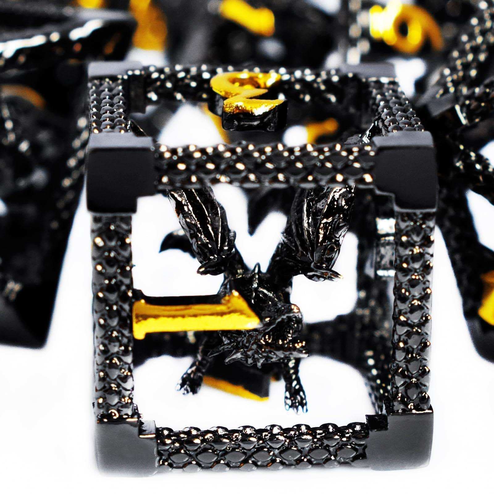 Black Golden Hollow Dragon Dice Set - RULE DICE