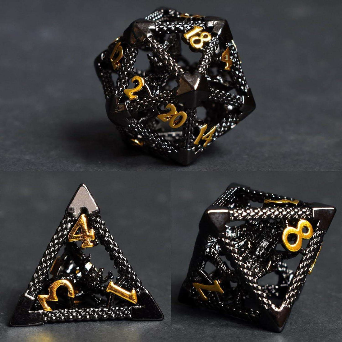 Black Golden Hollow Dragon Dice Set - RULE DICE