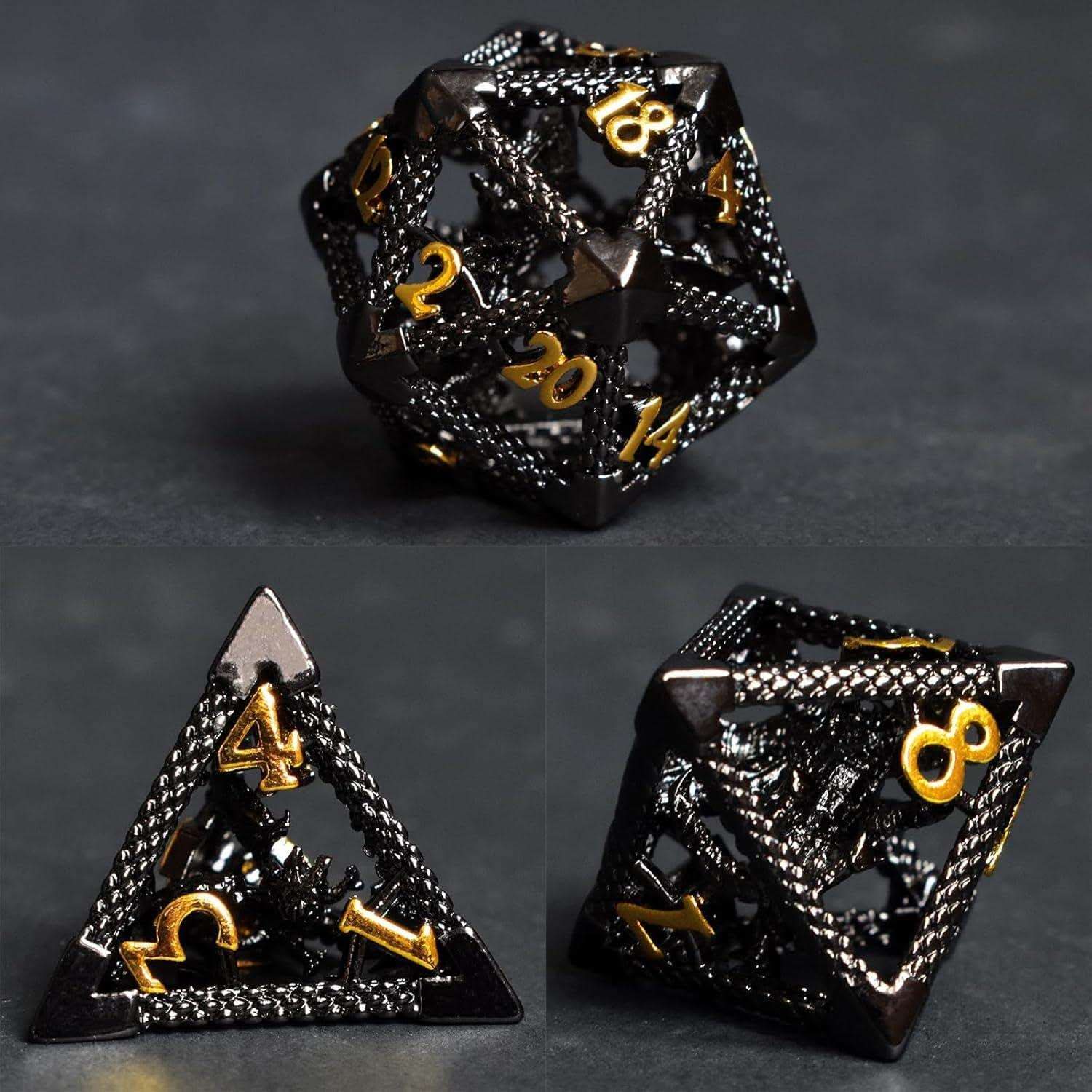 Black Golden Hollow Dragon Dice Set - RULE DICE