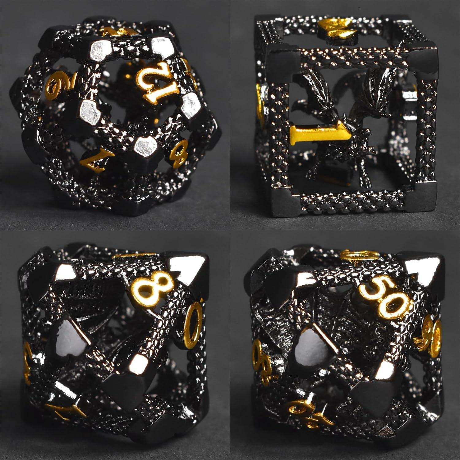 Black Golden Hollow Dragon Dice Set - RULE DICE