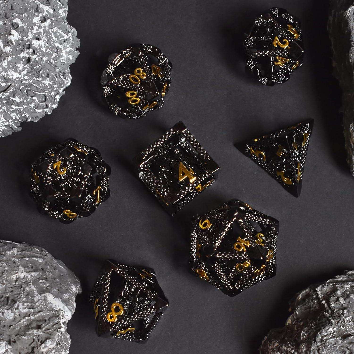 Black Golden Hollow Dragon Dice Set - RULE DICE