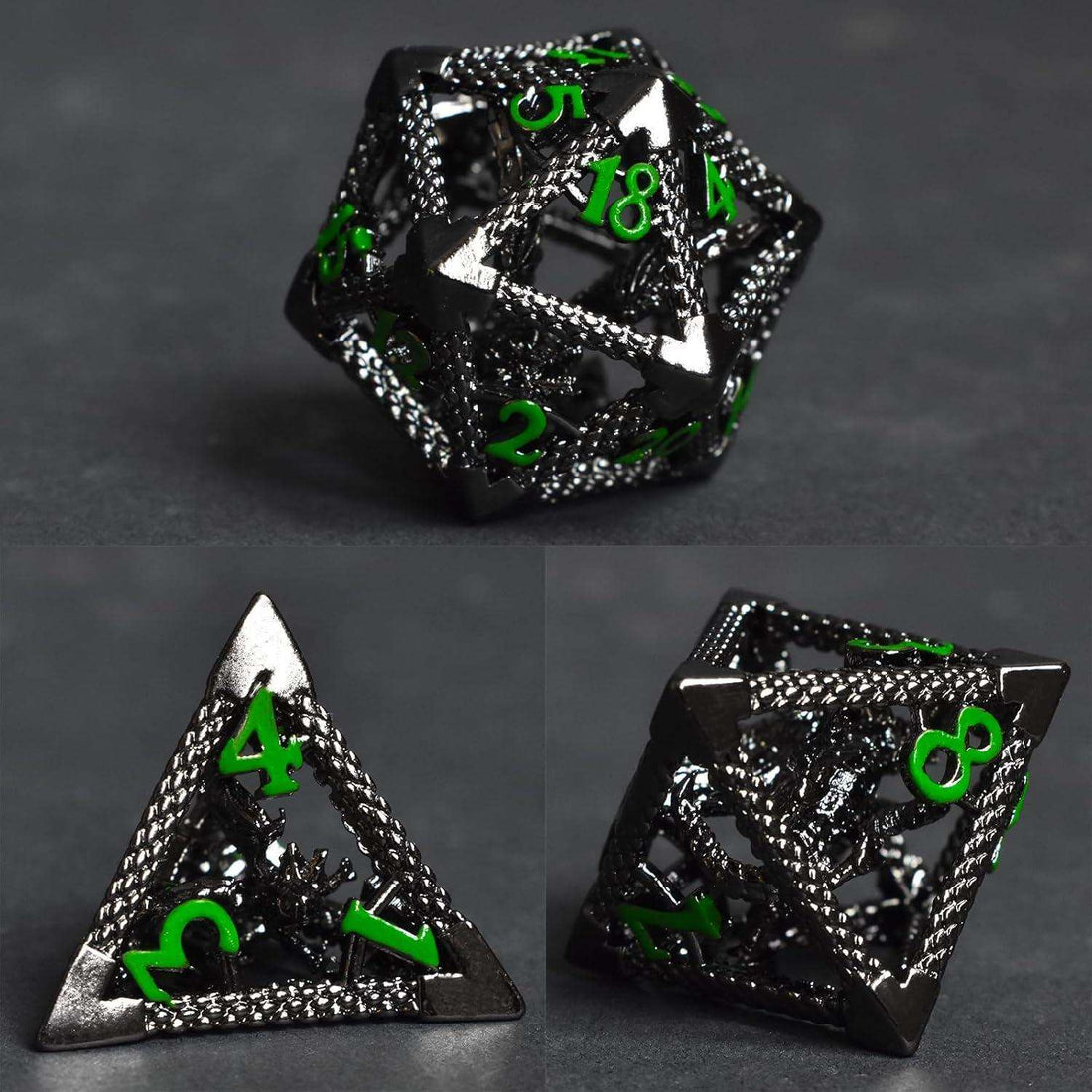 Black Green Hollow Dragon Dice Set - RULE DICE