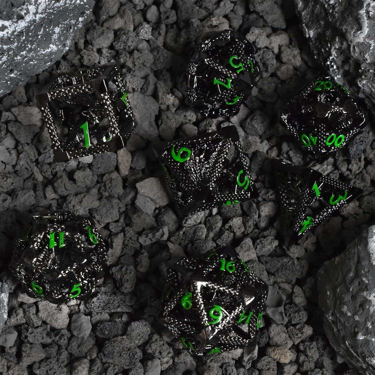 Black Green Hollow Dragon Dice Set - RULE DICE