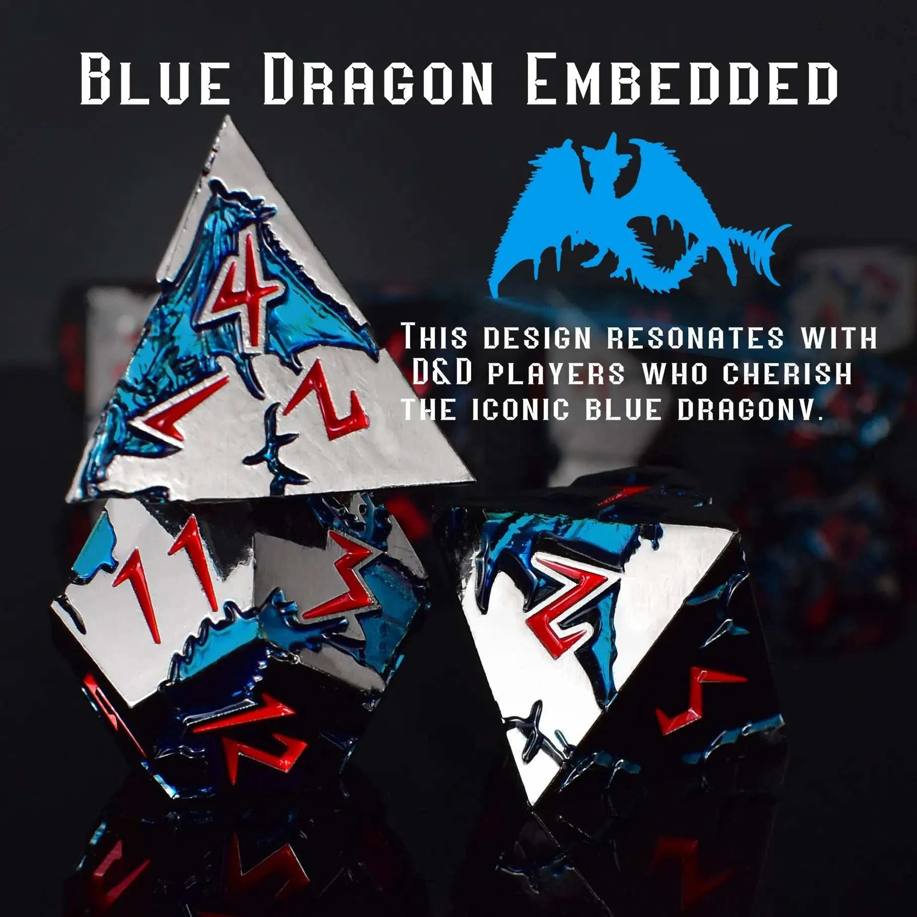Black Silver & Red Blue Dragon Dice Set - RULE DICE