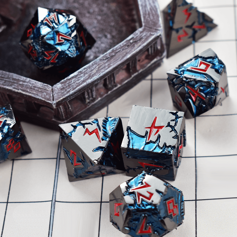 Black Silver & Red Blue Dragon Dice Set - RULE DICE
