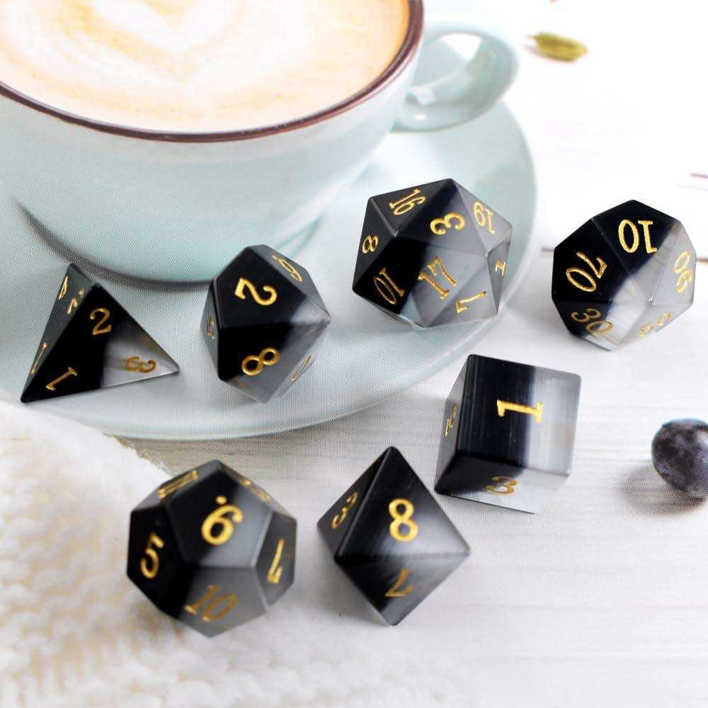 Black & White Cat's Eye Dice Set - RULE DICE