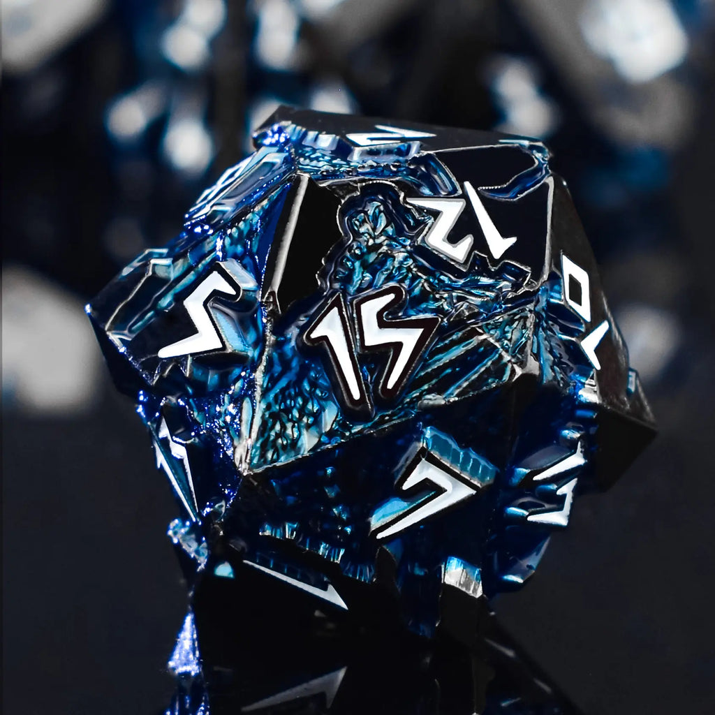 Black Silver & White Blue Dragon Dice