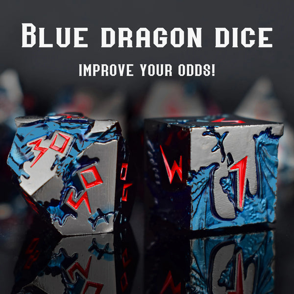 Black Silver & Red Blue Dragon Dice