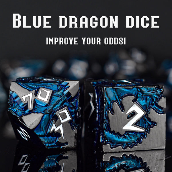 Black Silver & White Blue Dragon Dice