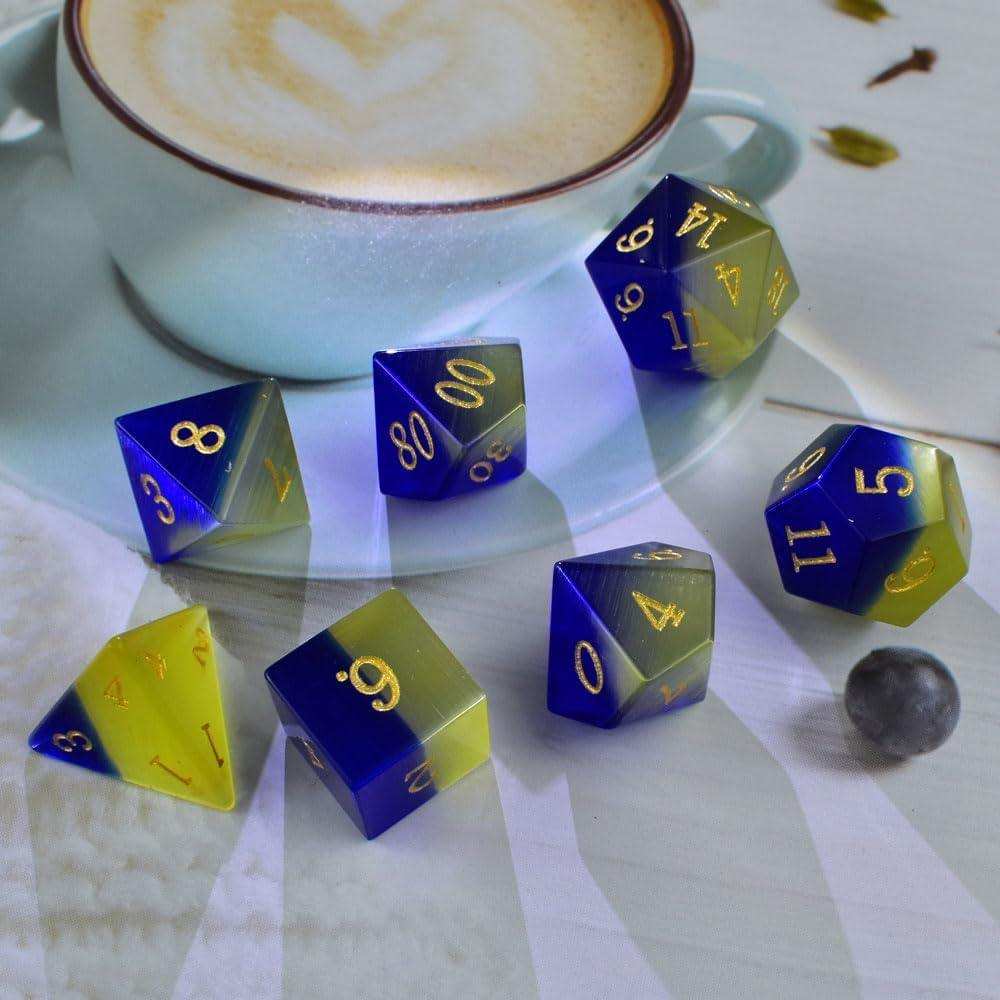 Blue & Yellow Opal Dice Set - RULE DICE