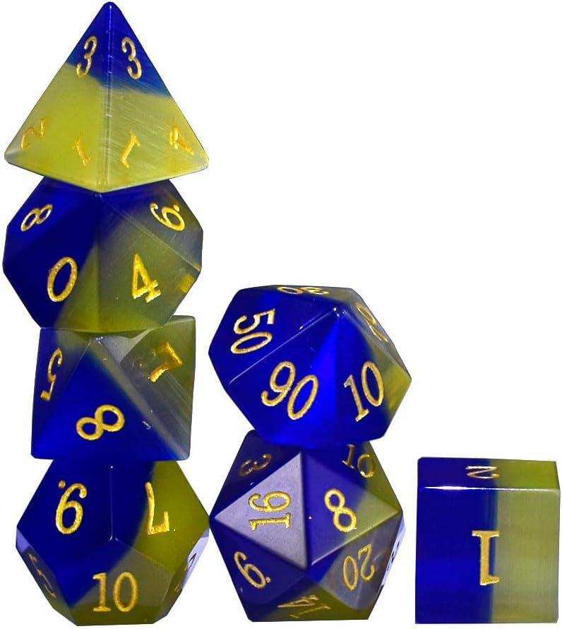 Blue & Yellow Opal Dice Set - RULE DICE