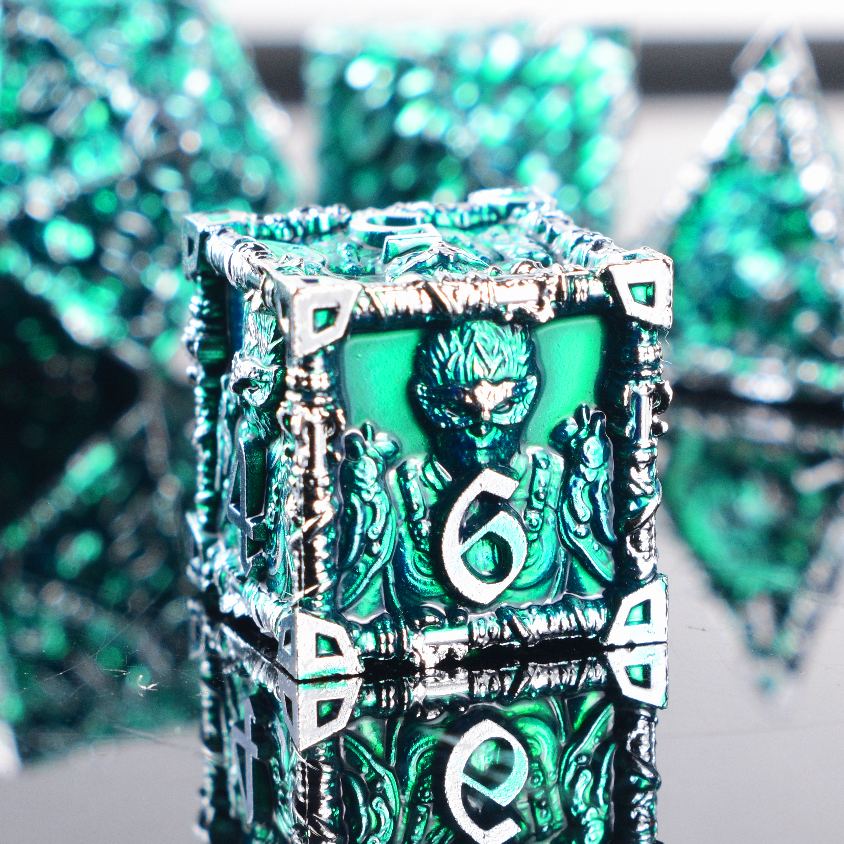 Monkey King Dice Set – Silver Green