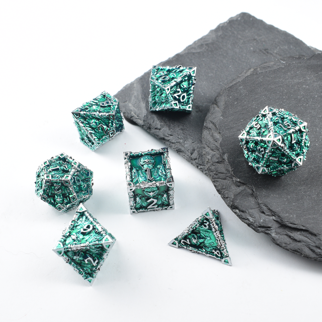 Monkey King Dice Set – Silver Green
