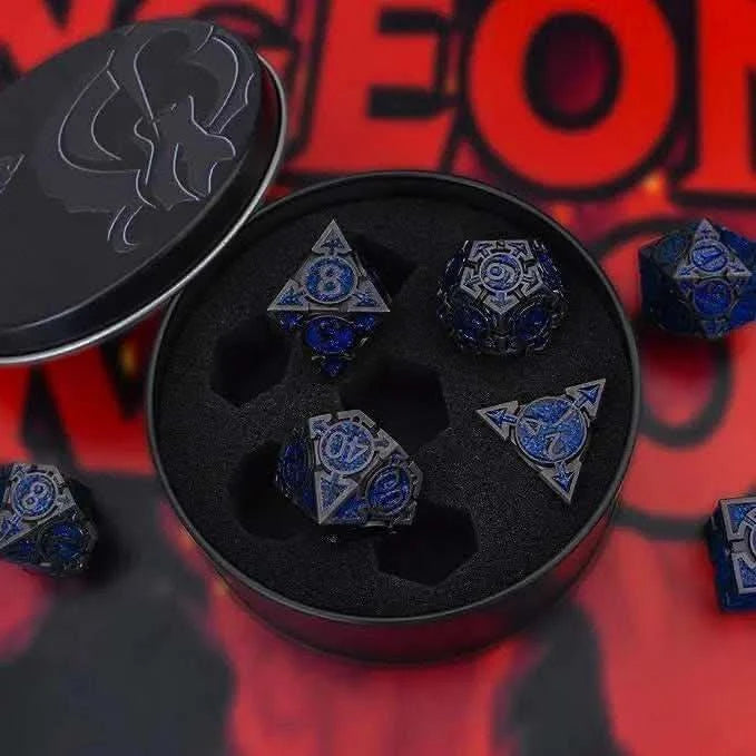 Dark Blue Glitter Weighted Metal Dice Set - RULE DICE